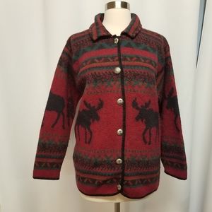 Vintage 90s y2k Wool Alps Moose Cabin Lodge Shacket Cardigan Sweater Medium